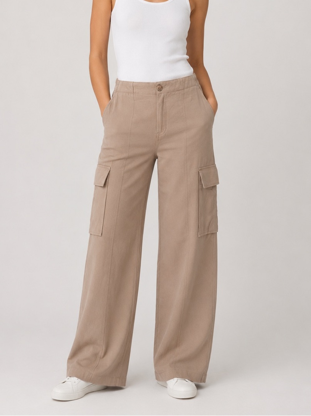 Autres Filles Wide Leg Cargo Pants Taupe Utility Trousers Size M